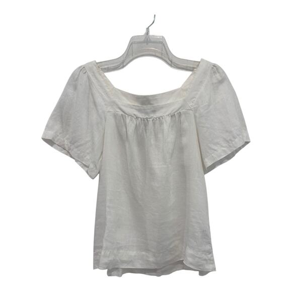 Premise Tops - Premise Top Womens Medium White Linen‎ Blouse Pleated Bodice Minimalist Peasant